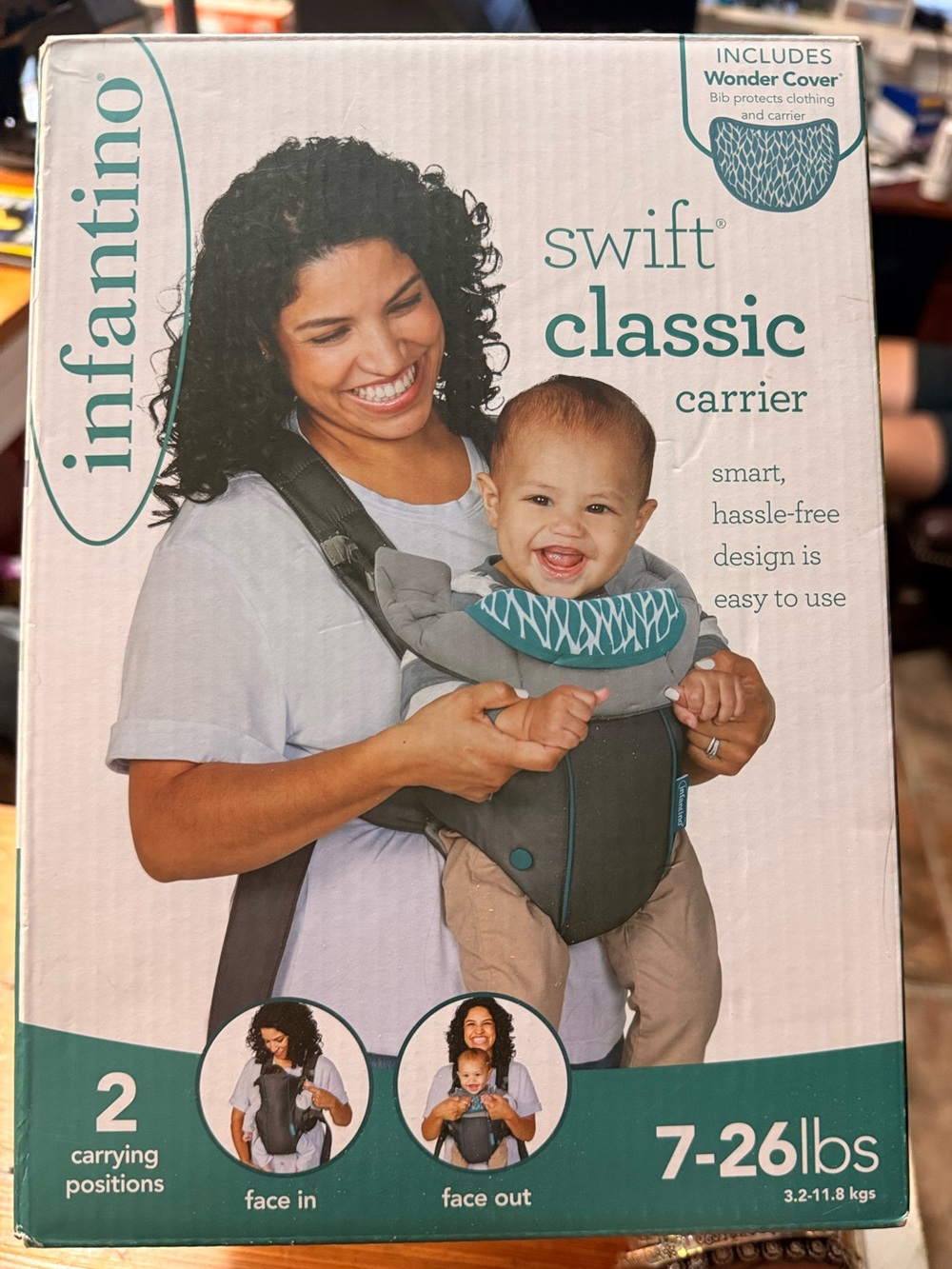 Infantino Swift Classic Carrier - Gray with Teal Accents 7-26 lbs
